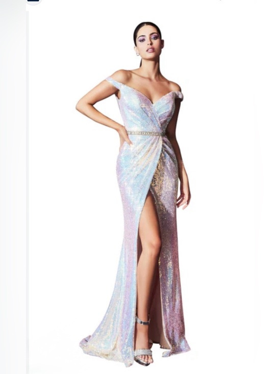 Dresses & Skirts - Iridescent Off-Shoulder Sequin Evening Gown - Pink